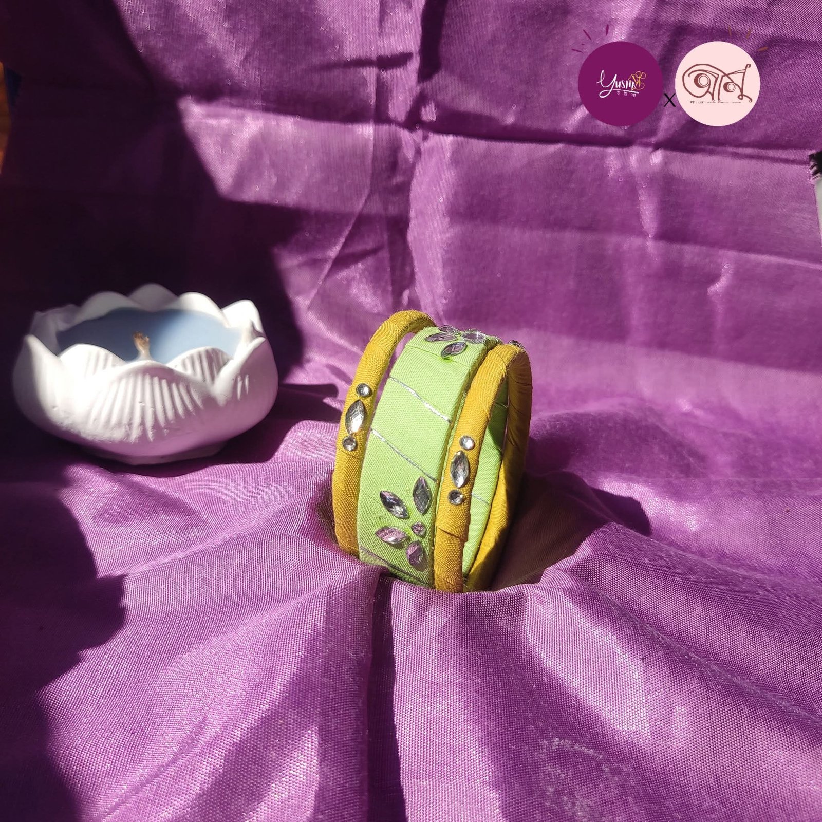 Fabric Bangles Set /Stone work