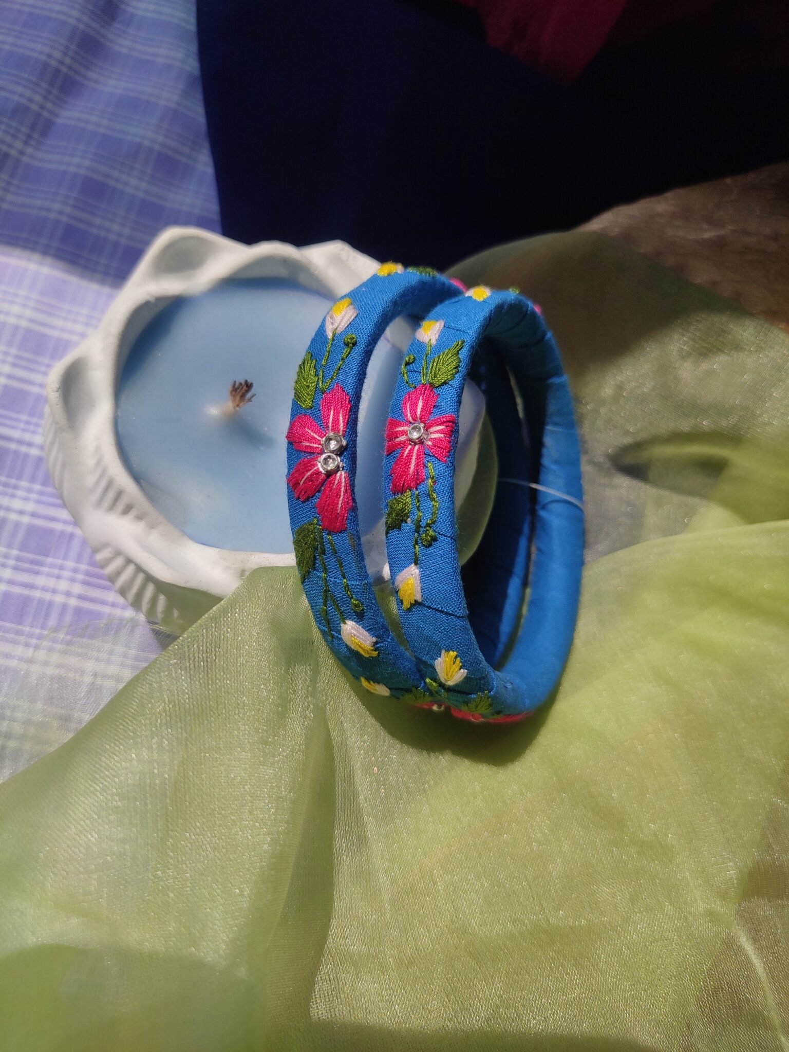 Blue Embroidery Bangles Pair