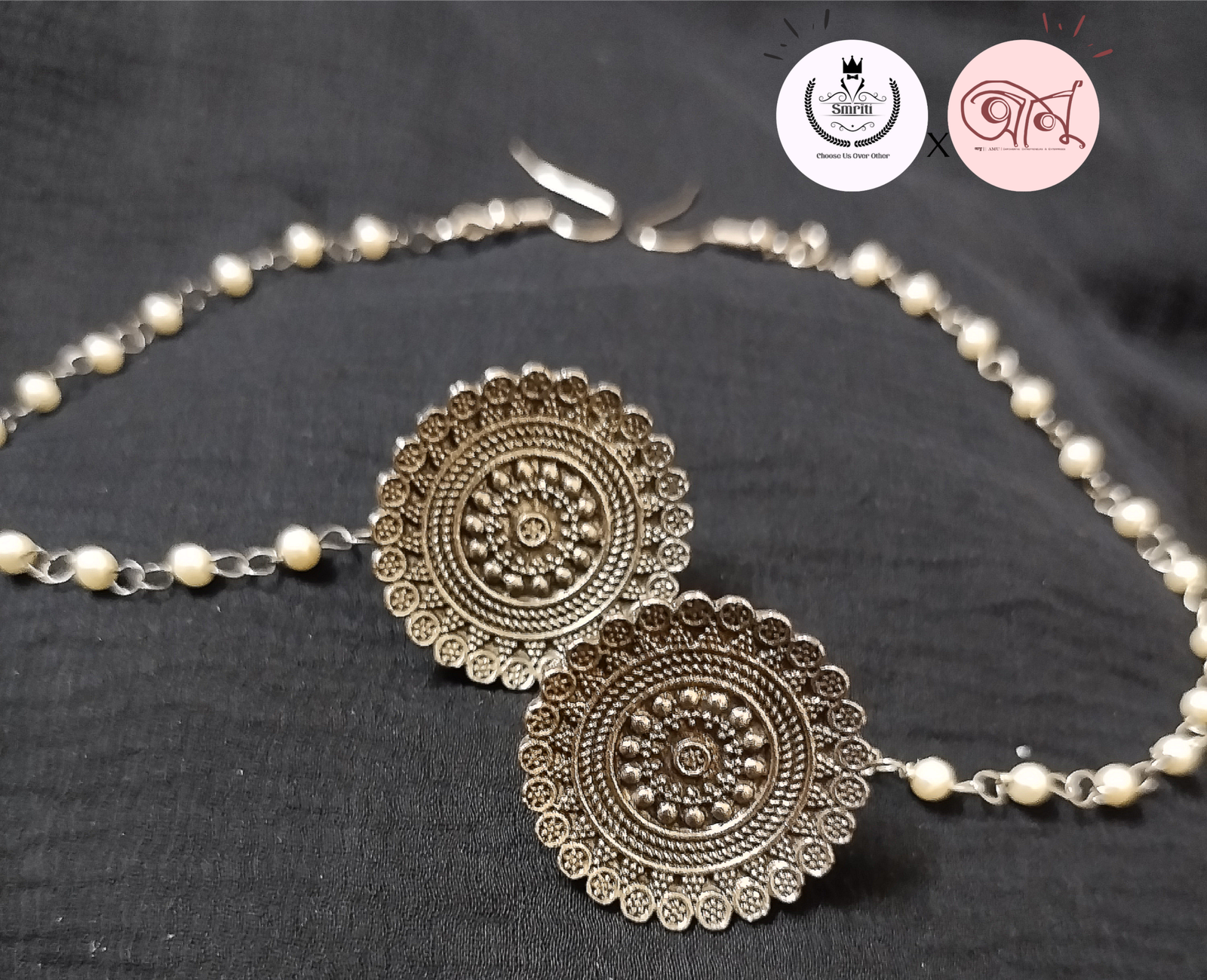 Antique Stud Earrings with extra pearl chain