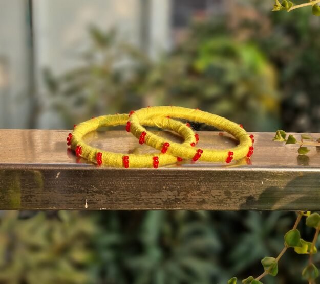 Handmade Thread Yellow Bangle (Pair)