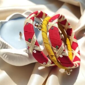 Handcrafted Red Fabric Bangle। Set of 3।