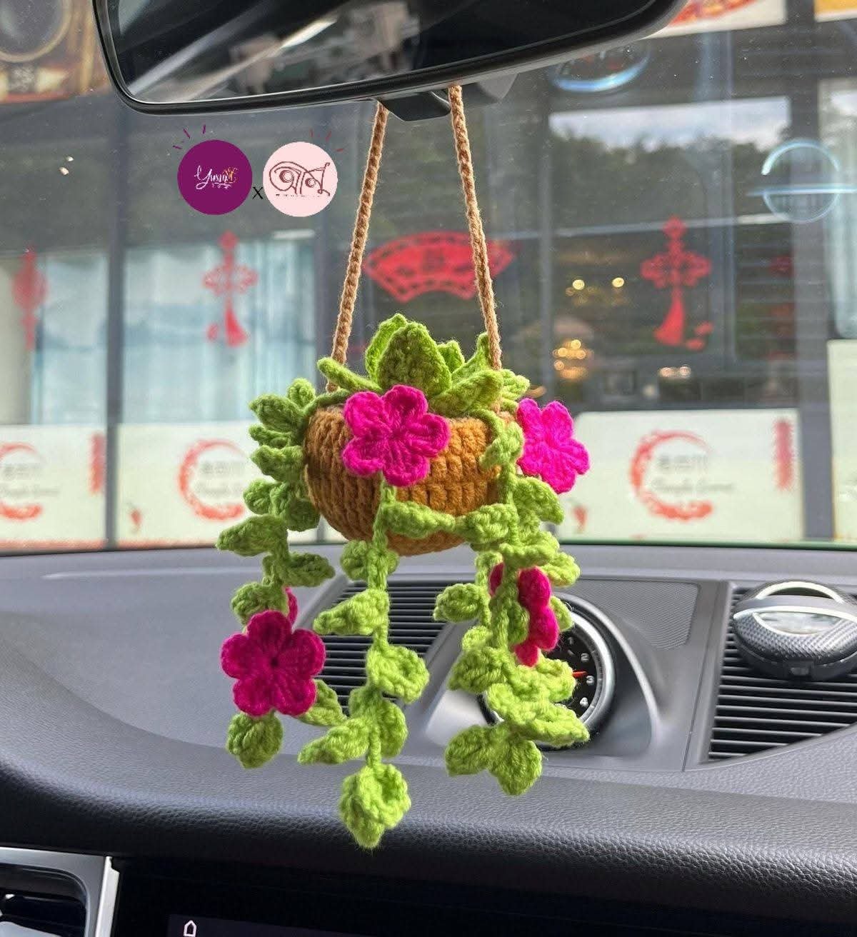 Crochet Hanging Plant for Car Mirror,Cute Accessories