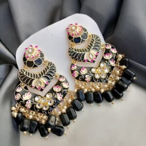 Minakari Kundan Earrings ( Black )