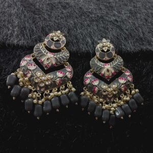 Minakari Kundan Earrings ( Green )