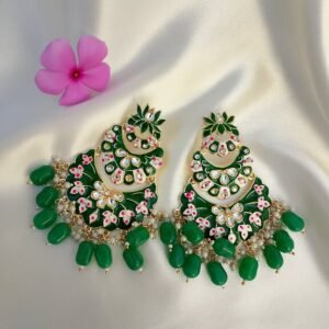 Minakari Kundan Earrings ( Green )